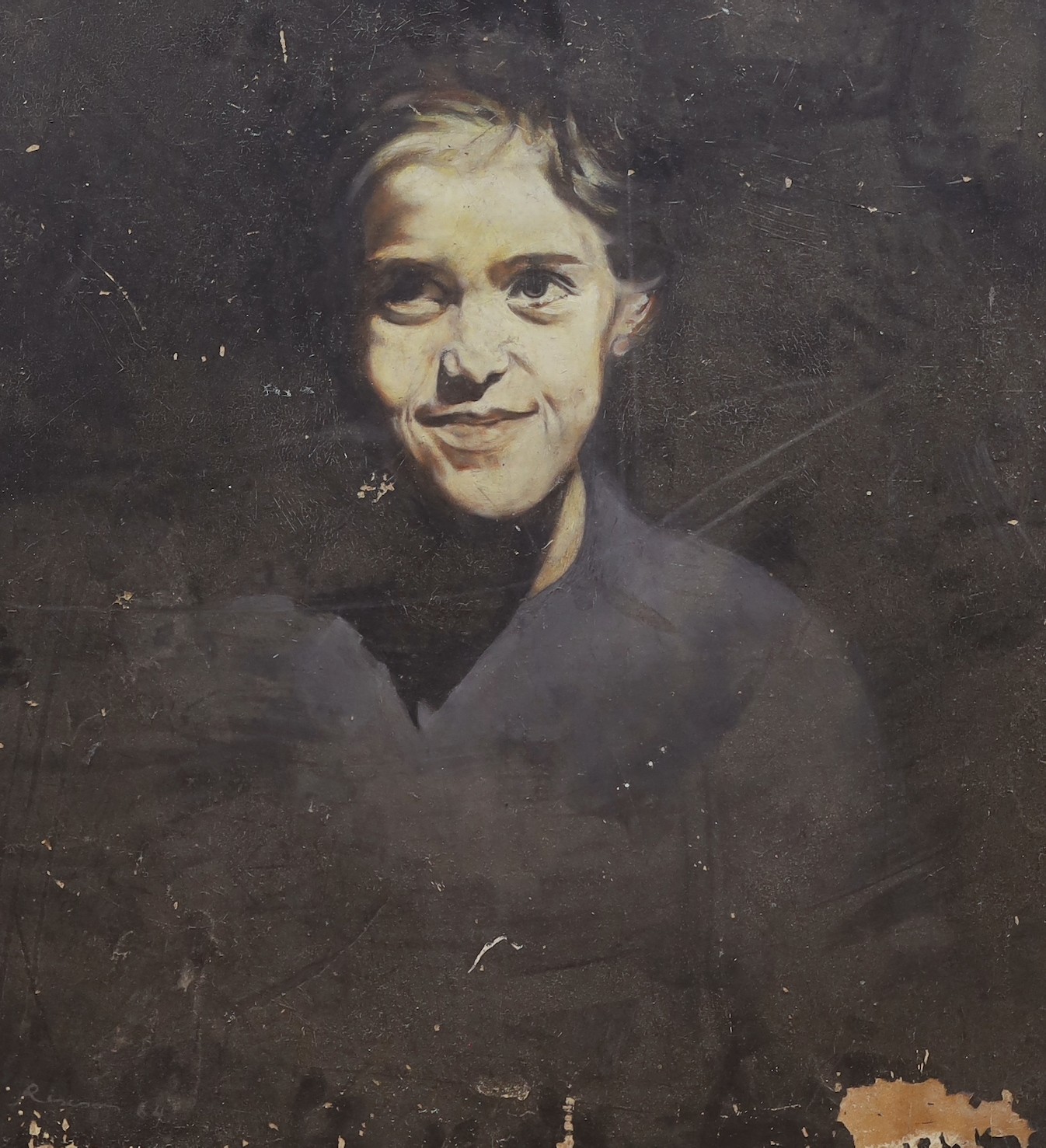 Patrick Rixson, oil on board, Portrait of a smiling woman, signed and dated '64, 73 x 68cm, unframed